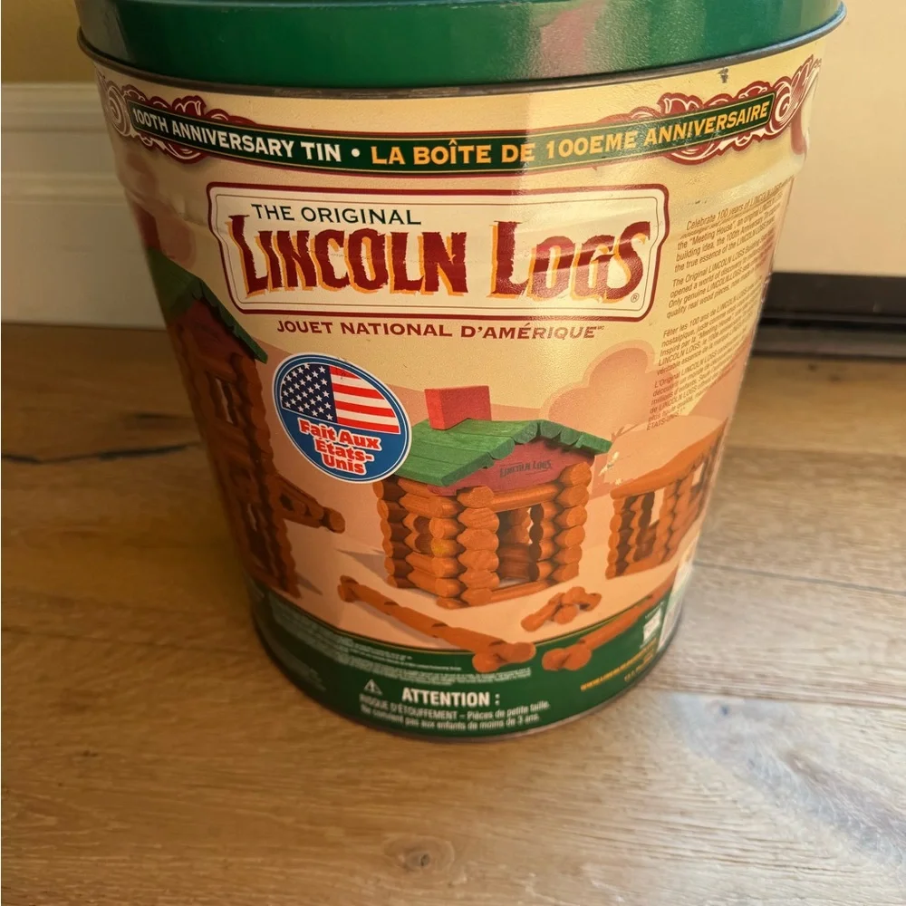 Lincoln Logs 100th Anniversary Tin building wooden blocks- 111 Pieces PriceFirm!